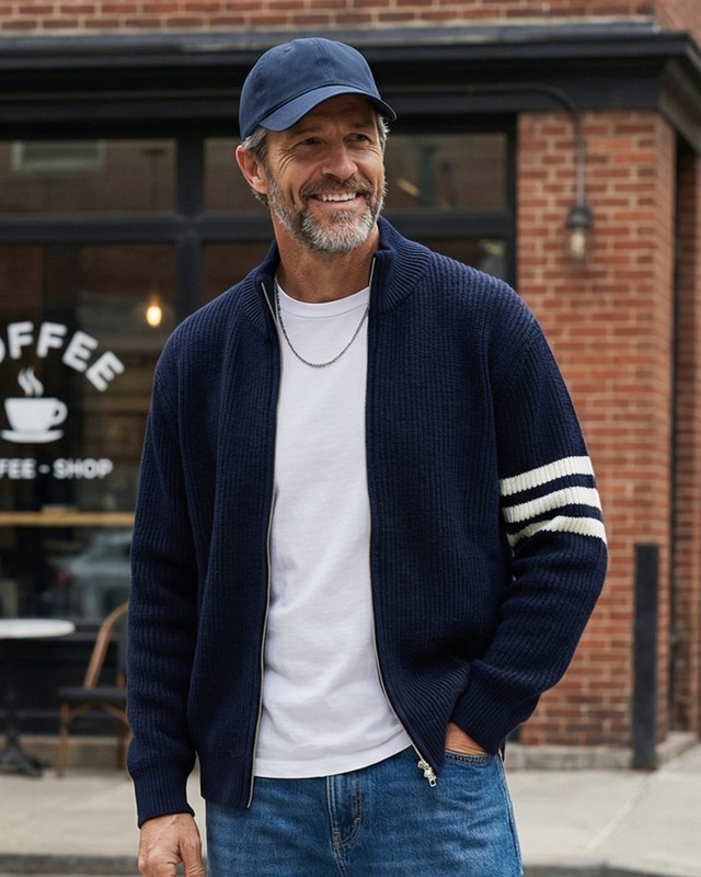 クラシック ラインニットジップカーディガン 3色　A0266