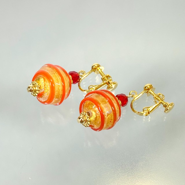 ベネチアンガラス　イヤリング　CANDY　赤