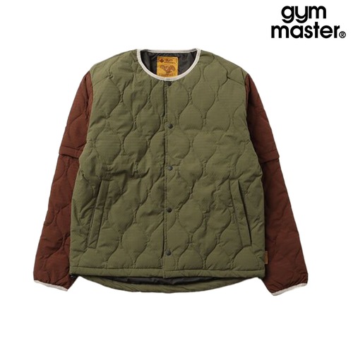 gym master ジムマスター UL-ドビー 2WAY ノーカラージャケット sorona 中綿 リップストップ ドビー 半袖 長袖 キルティングジャケット 軽量 防寒 メンズ レディース 秋冬 春 G833759 オリーブ×ブラウン