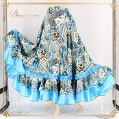 フラメンコ 衣装 ファルダ スカート ボランテ フリル レース 光沢 柄 模様 軽い ダンス パーティ 発表会 水色 青 ブルー系 フェスティバル おしゃれ 衣装用 生地 軽量 レディース 楽しい