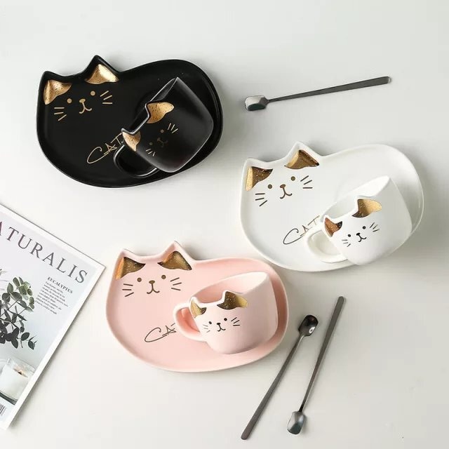 【送料無料】猫 ねこ カップ&ソーサー スプーン付き 3点SET 陶器 プレート 食器 セット 猫雑貨 猫グッズ