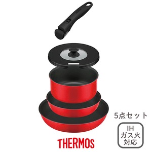 サーモス 取っ手のとれるフライパン5点セット 赤 IH/ガス対応 THERMOS