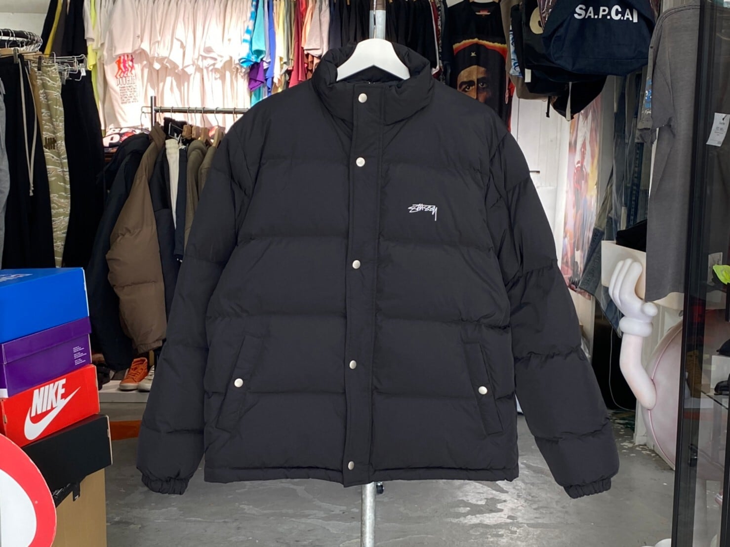 STUSSY SOLID PUFFER JACKET BLACK MEDIUM 