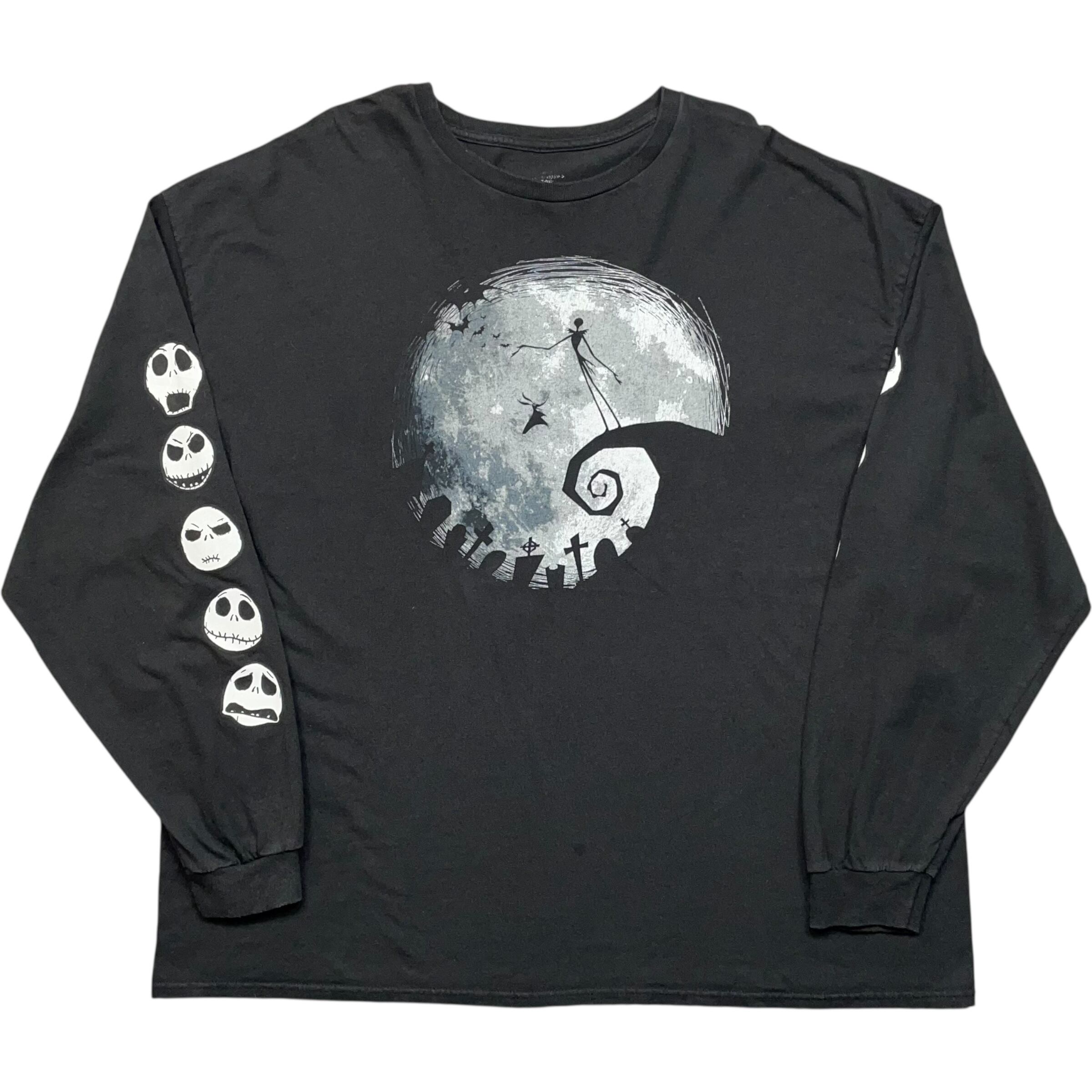 《3XL》THE NIGHTMARE BEFORE CHRISTMAS Disney ディズニー Tシャツ ロンT フロントプリント 袖プリント ブラック no.8544