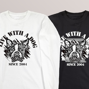 送料無料 ボストンテリア犬のビンテージ風 定番ロンT・長袖Tシャツ 110-3XL 大きいサイズ・小さいサイズ