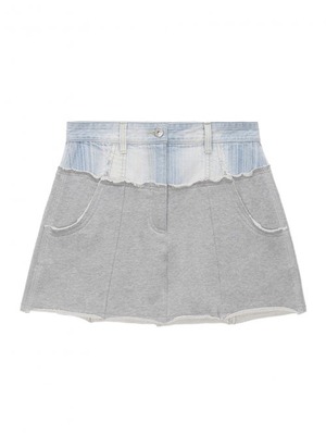 [MATIN KIM] DENIM COMBI SWEAT SKIRT IN GREY
