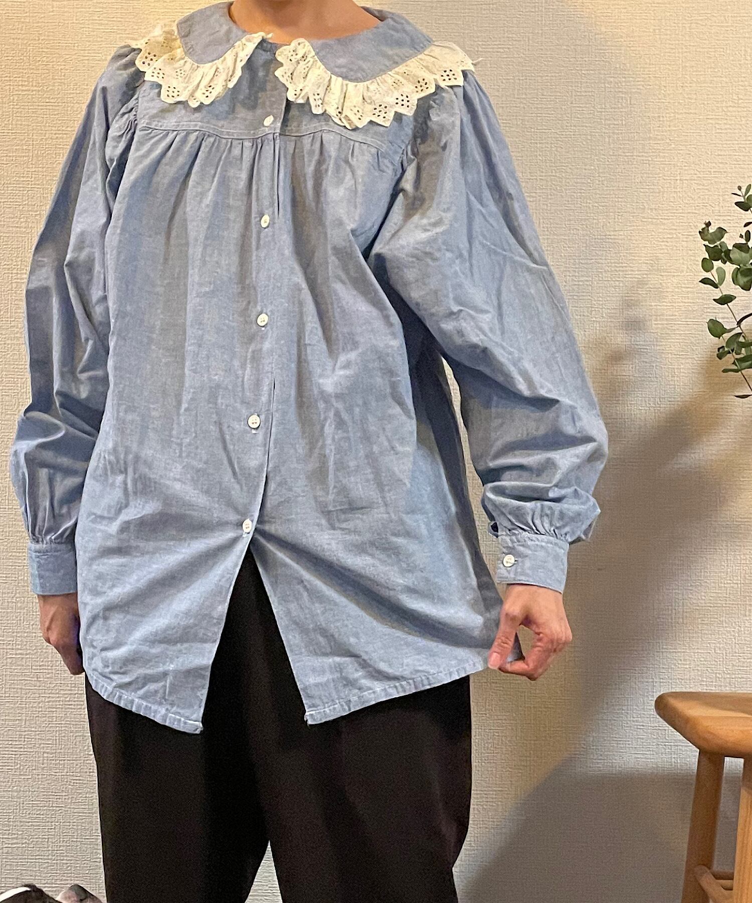 【送料無料】80's-90's lace round collar blouse