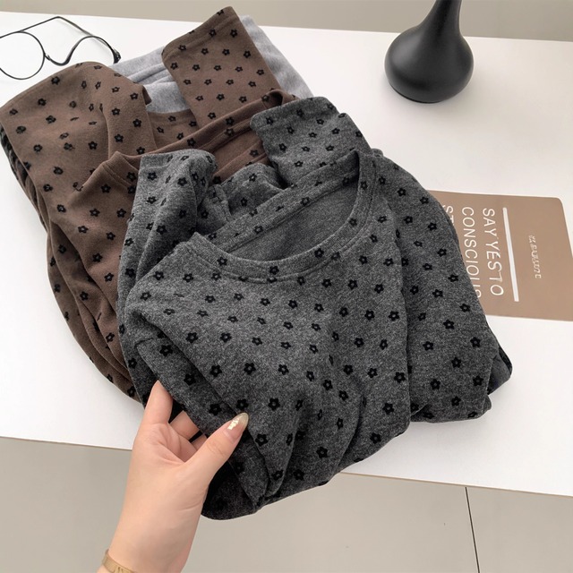 【カットソー】 カットソー レディース カットソー 春 秋 冬 20代 30代 40代 長袖 レディース カットソー tシャツ カットソー トップス 大人 可愛い きれいめ 花柄 ダークグレー ブラウン 茶色