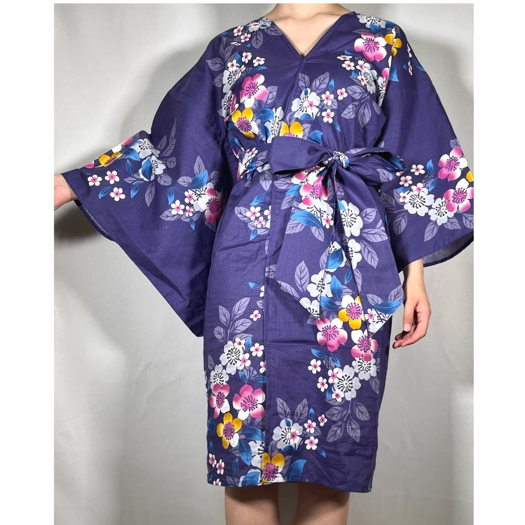 着物リメイク花柄の浴衣からのぽわん袖姫系ロングワンピース