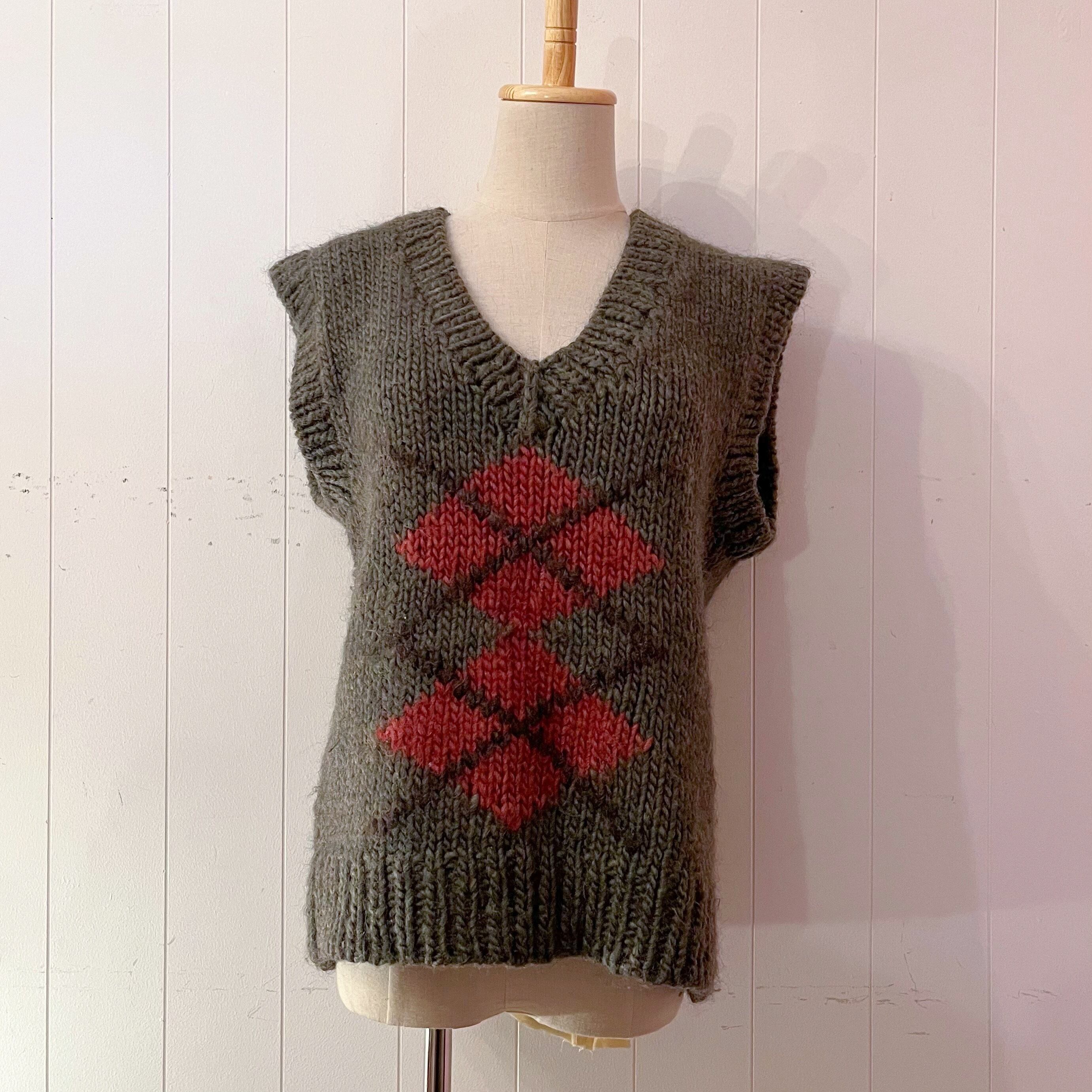 green argyle hand knit vest