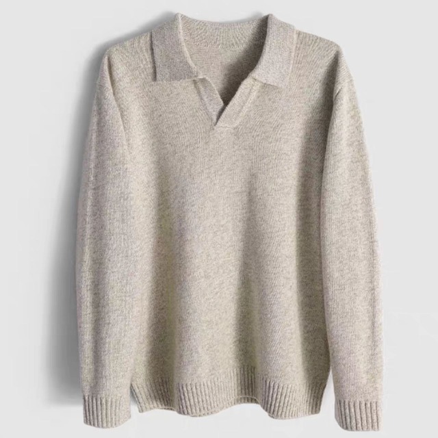 ポロネックリブ編みニットプルオーバー　G139