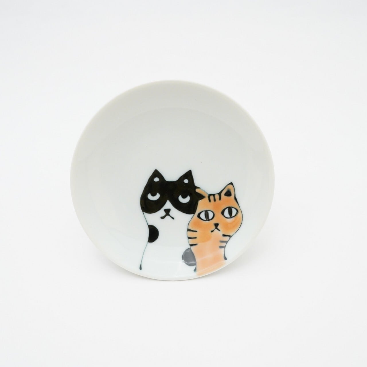 【大新窯】波佐見焼 ネコ会議 3寸皿 オレンジ&ハチワレ