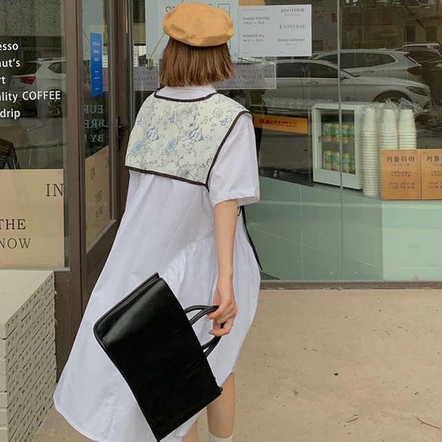 襟付きワンピース 膝丈ワンピース Aライン ワンピース フレアスカート レトロ カジュアル ガーリー フェミニン 韓国 オルチャン 韓国ファッション 新作 春夏 春 夏 Om 606 Musubi Me 韓国 オルチャン レディースファッションのお店
