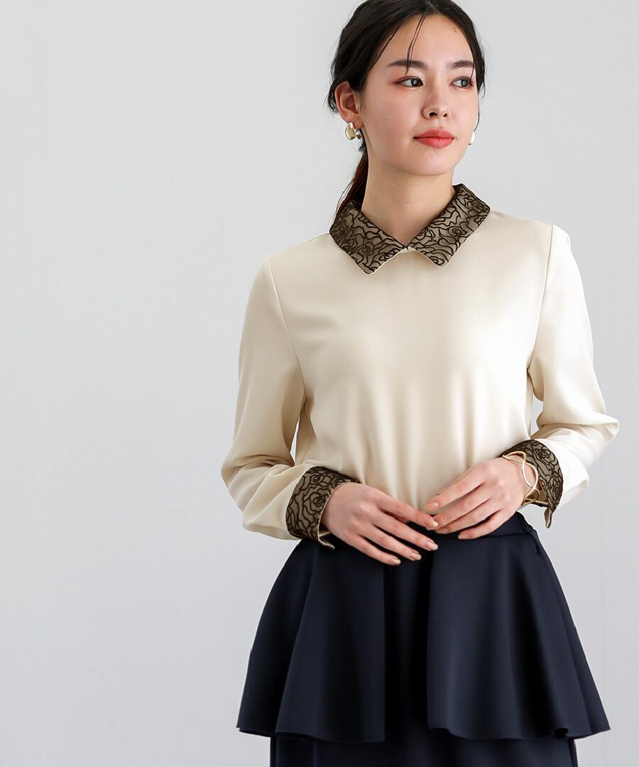 SALE 20％OFF】【 ディテール映え 】ソフトツイル・襟袖レース