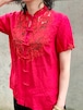 Vintage Red Silk Chinese Embroidered Cutwork Blouse 