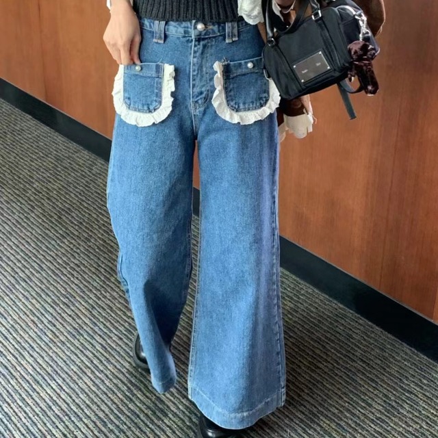 レースポケットワイドデニムパンツ A4402