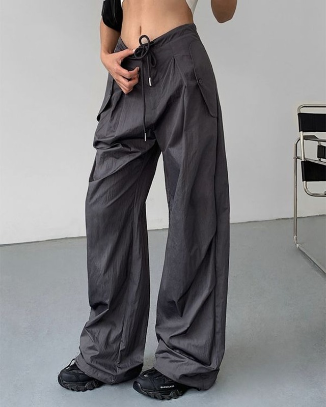 Drawstring straight wide pants ◇3color　TH3475