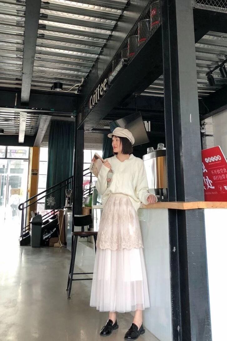 レース切り替えチュールスカート