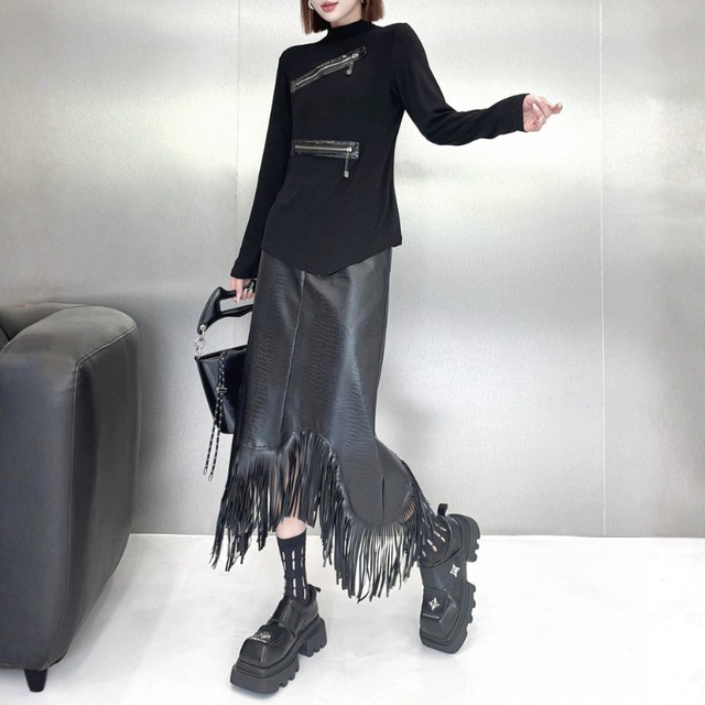 Double zip highneck tops C1614