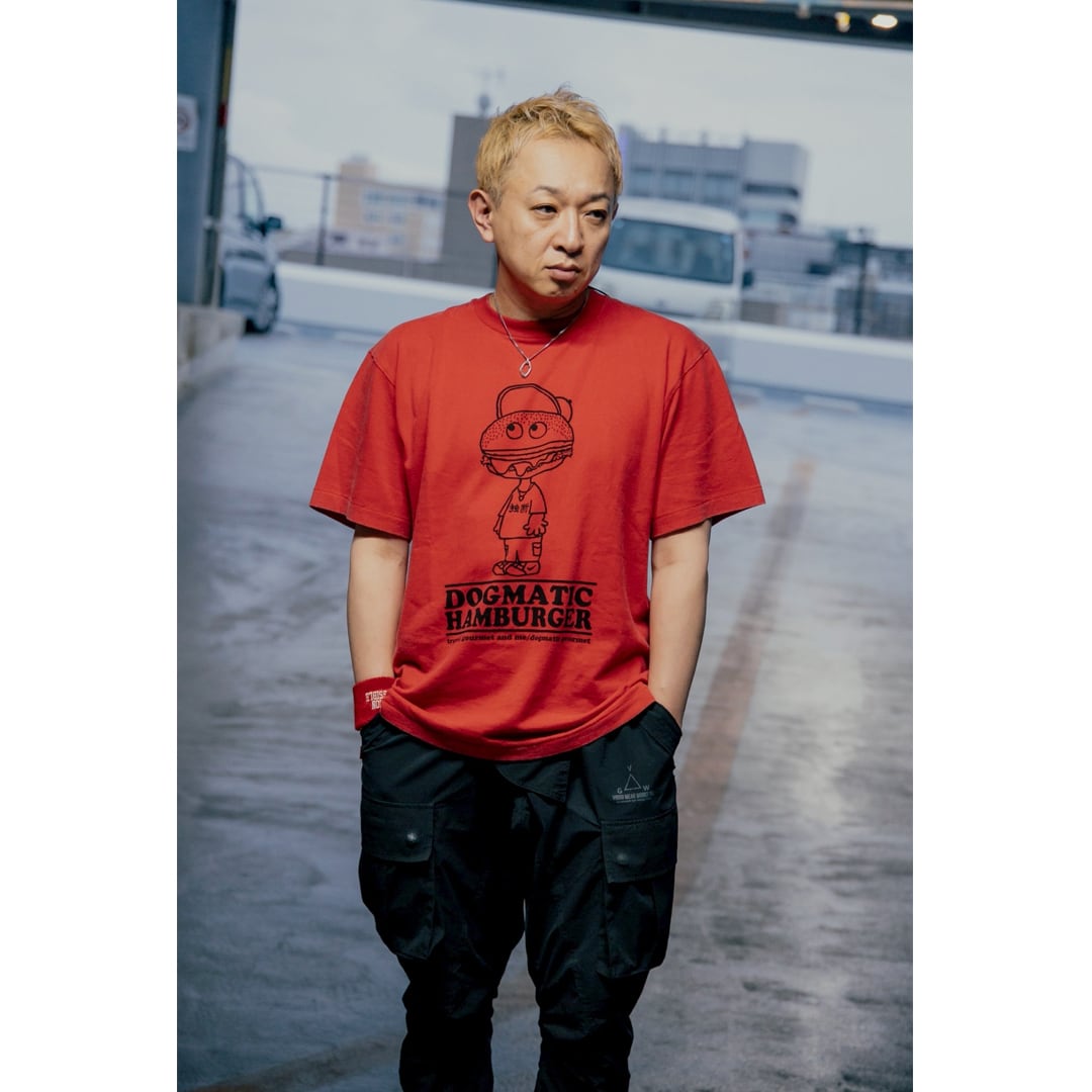 DG160 】DOGMATIC HAMBURGER T-SHIRT (FADE WASH BODY) red | DOGMATIC