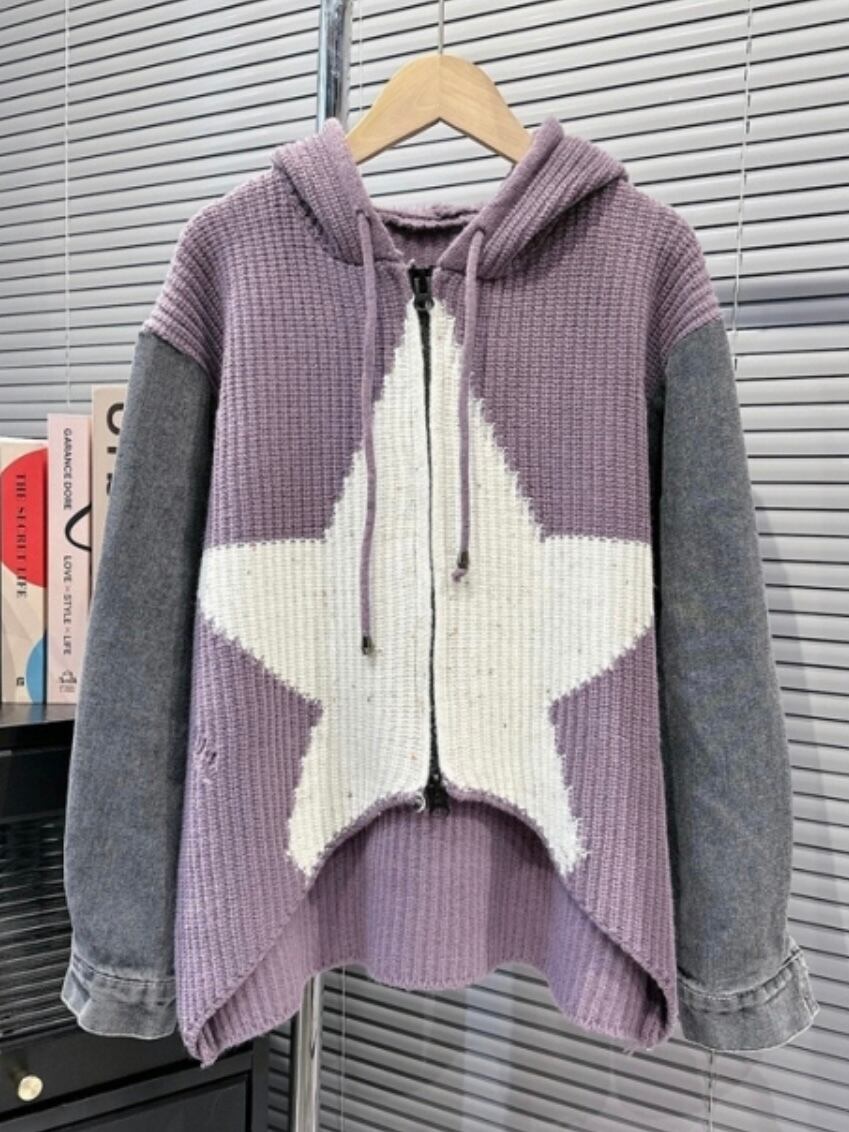 star knit denim conbi