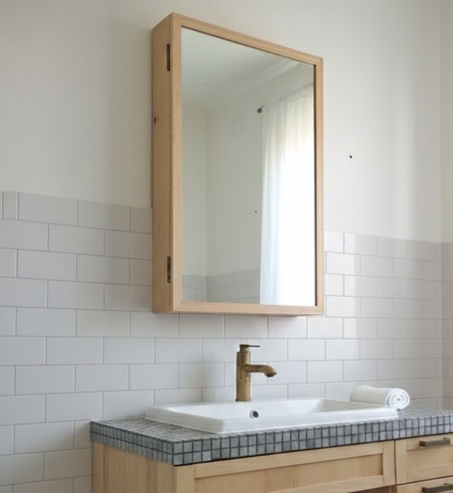 シンプルな収納洗面ミラー