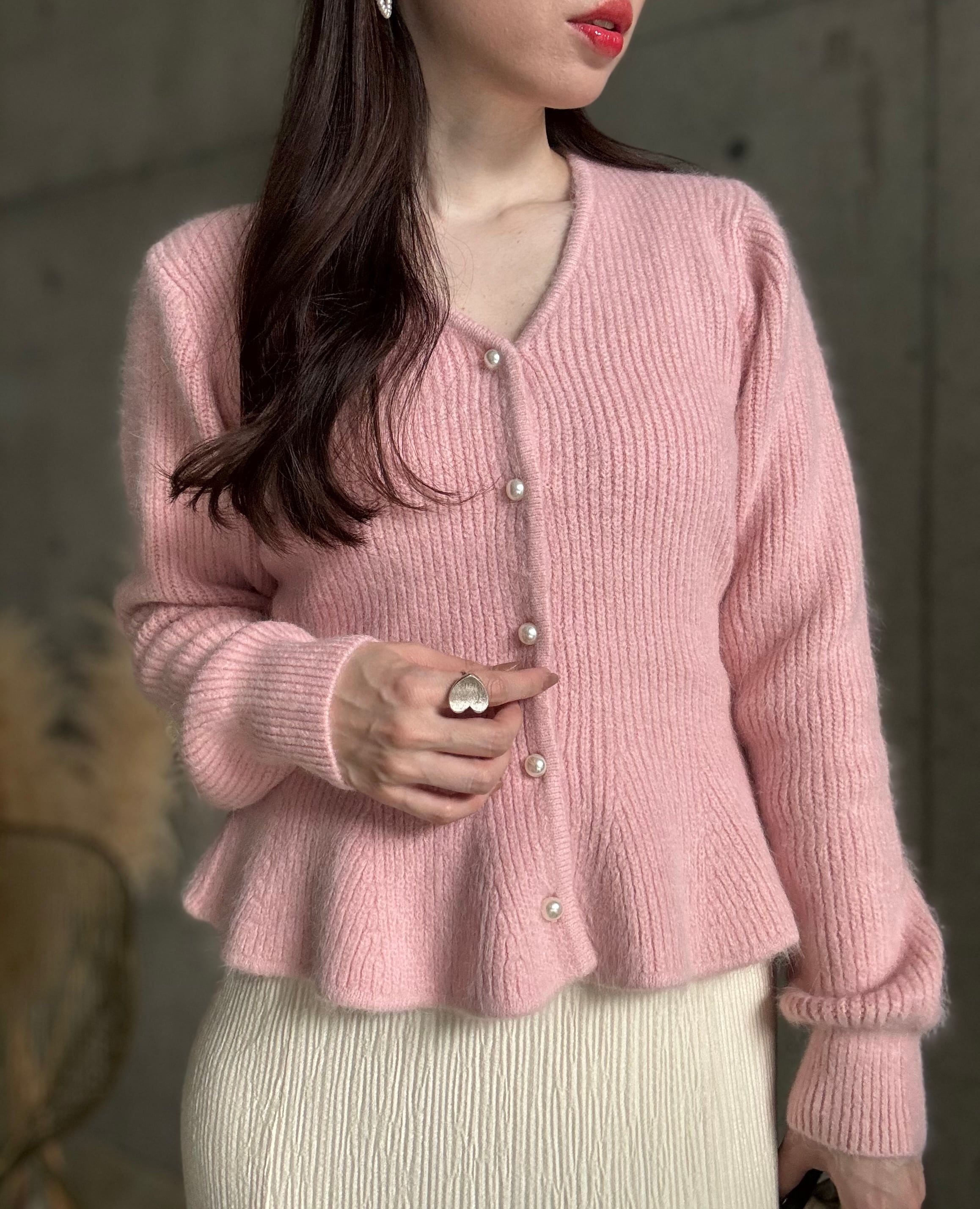 Bibiy ペプラム カーディガン ピンク pink（Bibiy. こごも ♡ペプラム  