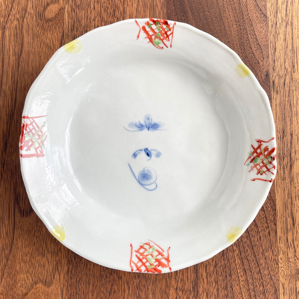 松尾貞一郎 ｜ 4，5寸深皿 約14㎝（No,1 赤絵見込み十文字紋 No,2