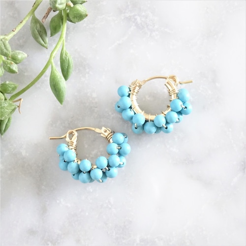 送料無料 14kgf Turquoise*wrapped pierced earring/earring