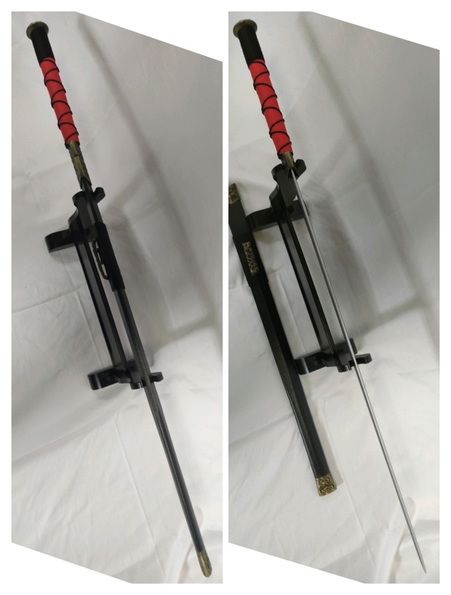 漢剣 黒石目鞘 塗装済竹光刀身 模造刀 中国剣