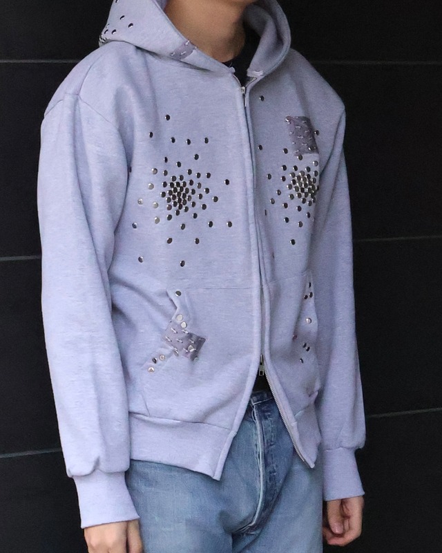 【Hannah Creak】Studded Hoodie Double zip Grey