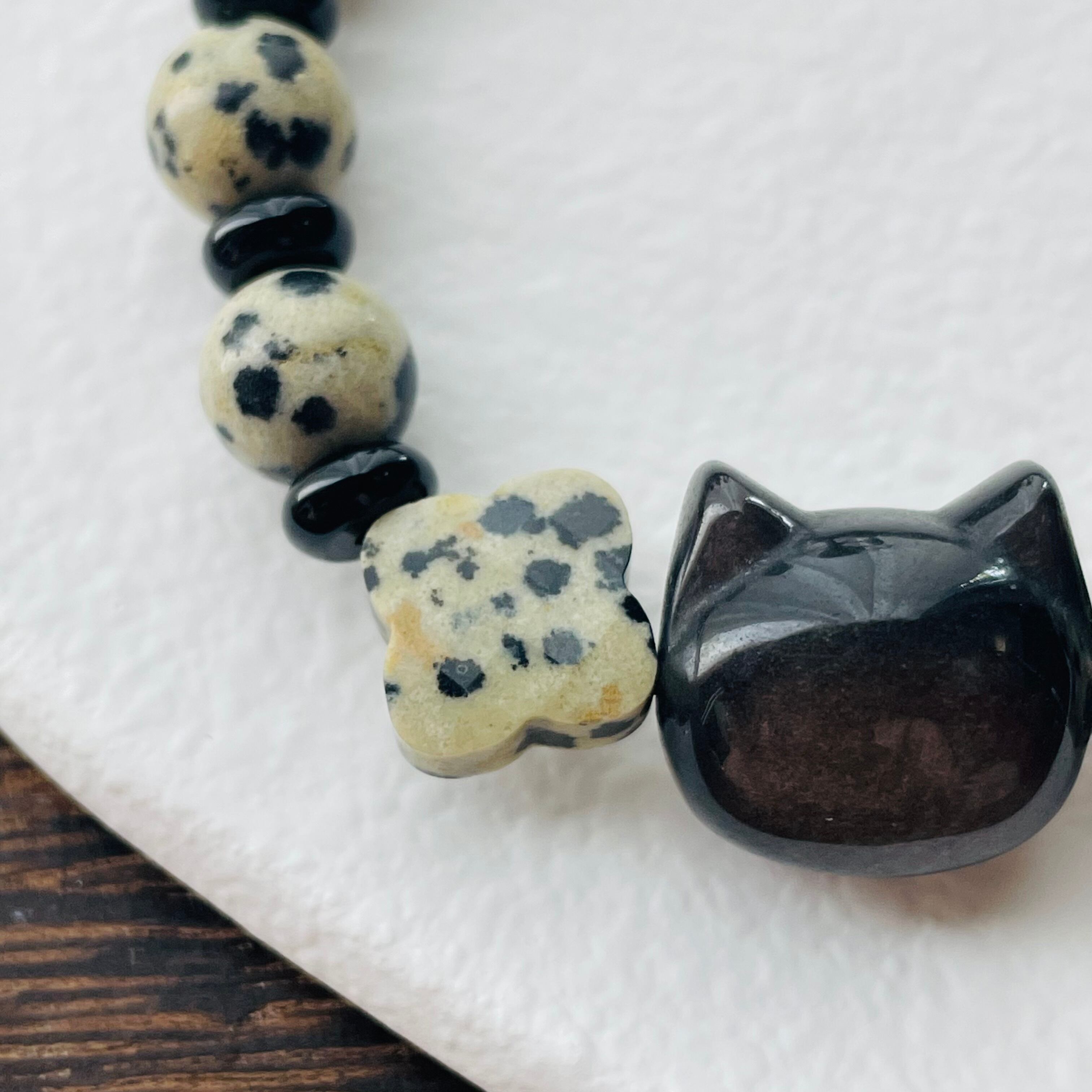 31224-⑪猫×パワーストーン|ブレスレット|魔除け・判断力・自己防衛| ネコ ねこモチーフ 猫雑貨 猫グッズ アクセサリー 天然石 プレゼント ギフト レディース