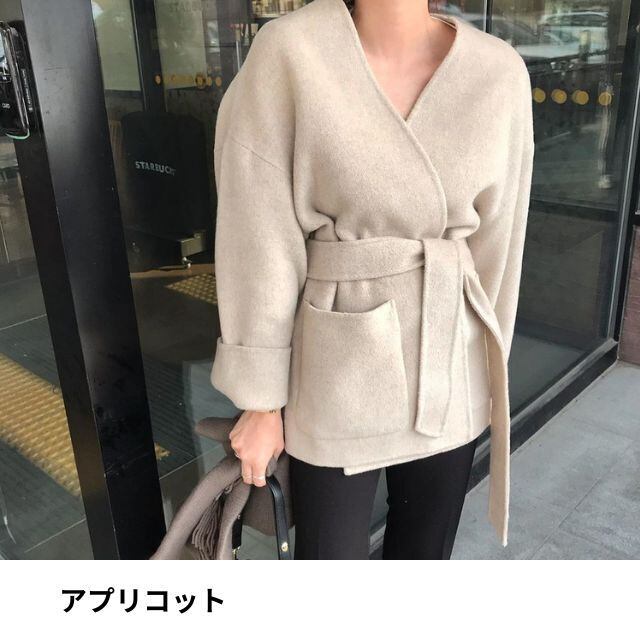 【予約販売】Vネック ガウンコート ロング丈 ラージポケット ウールコートjジャケット レディース 秋冬 アウター