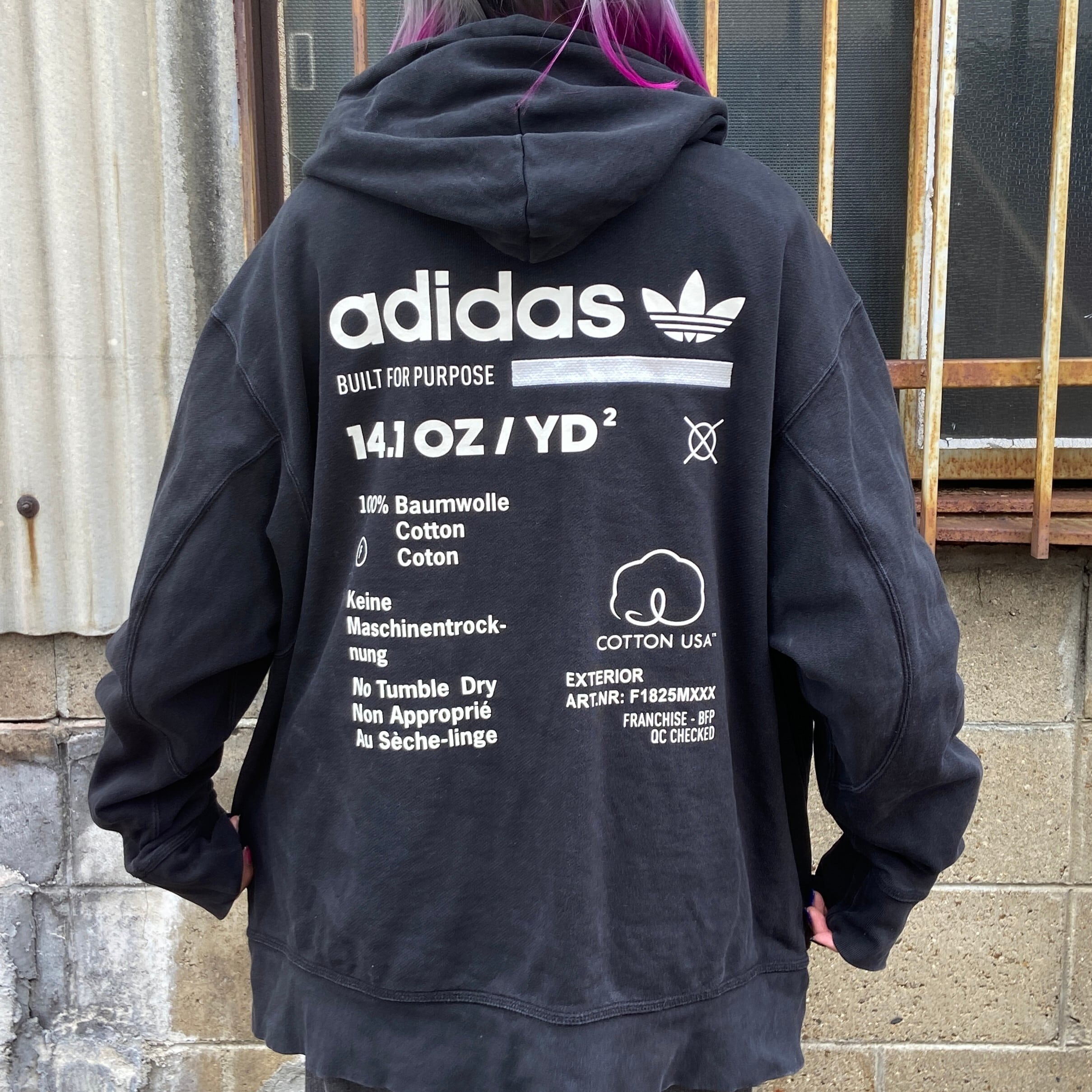 ビッグサイズ adidas アディダス バックプリント フルジップパーカー 