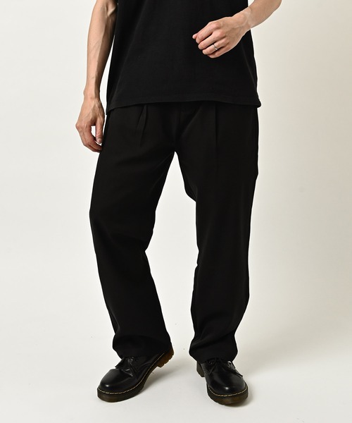 Revertical Single-pleat straight-leg trousers (BLK) RV9365