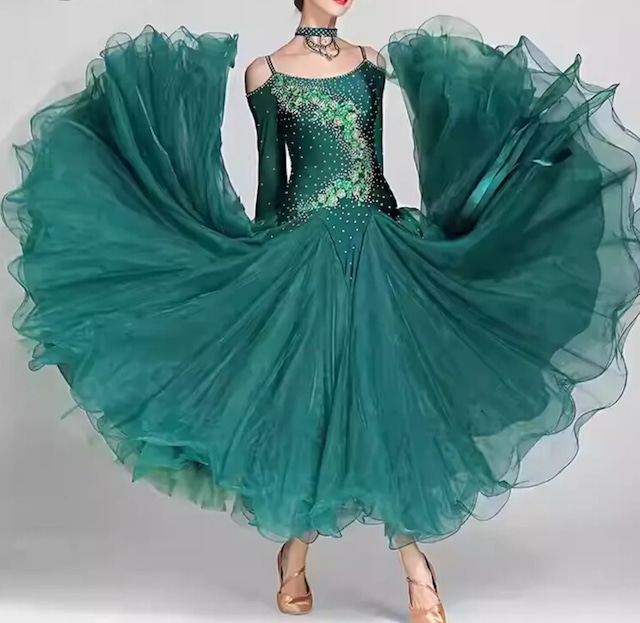 フレアスリーブ シフォン チュール フレアダンスドレス ds1086