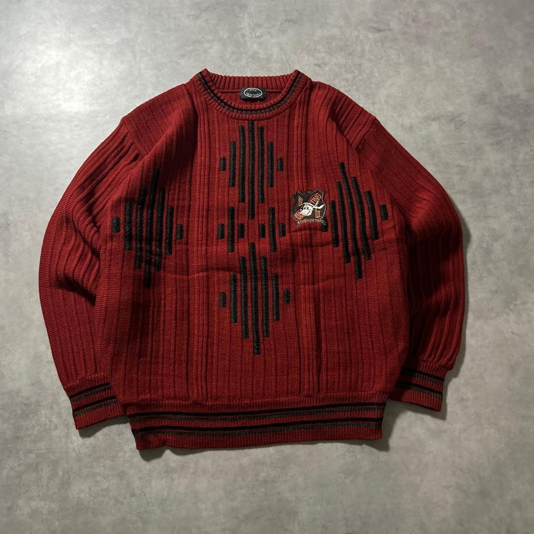 ヴィンテージ 幾何学 刺繍 ロゴ レトロ デザイン ニット セーター
