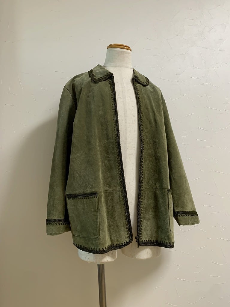 1990's Embroidery Piping Design Suede Zip-Up Jacket