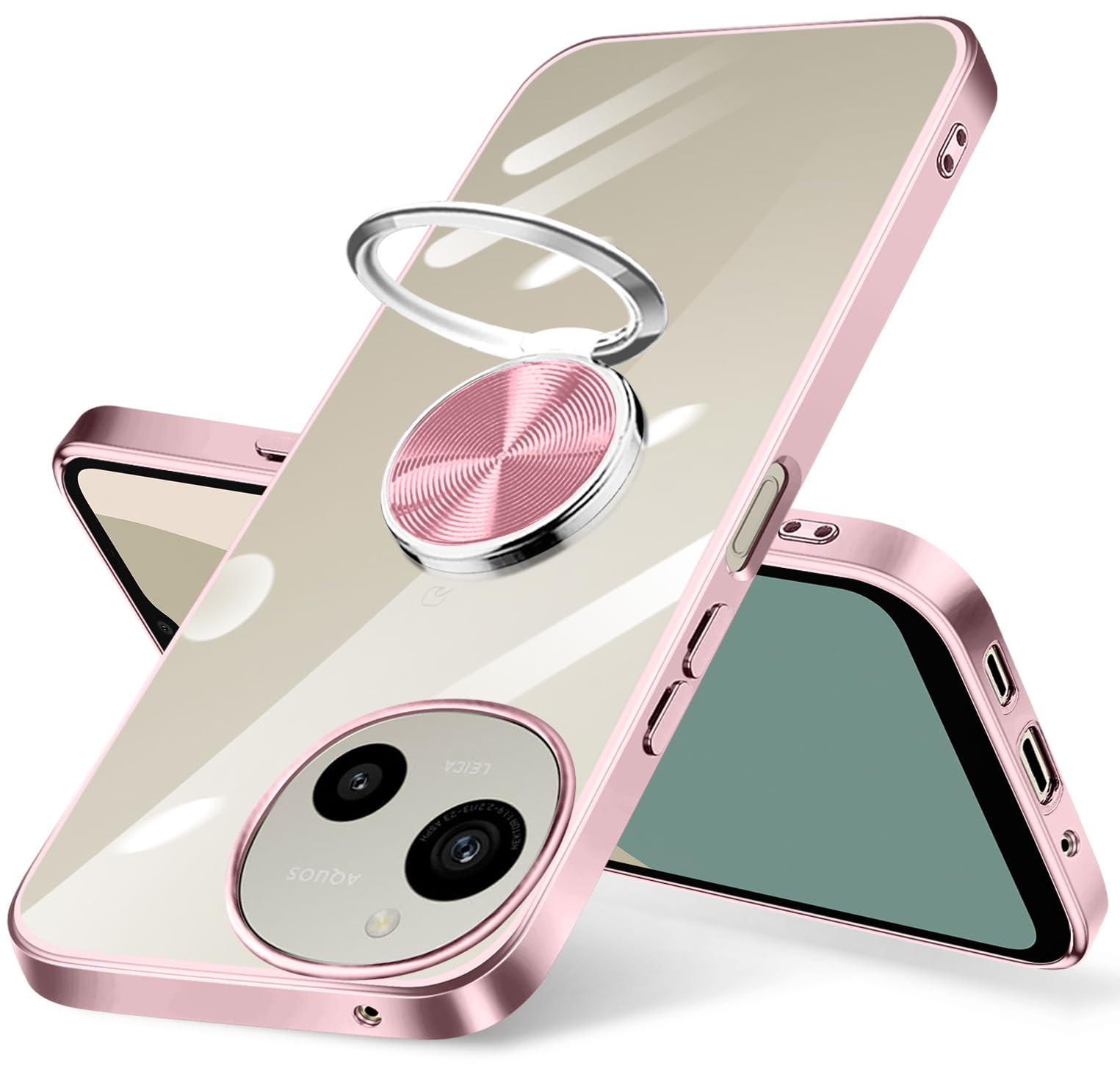 Cexitesuo For Aquos R9 / R10 5G ケース リング付き クリア aquos r9 r10 ケース 耐衝撃 スタンド機能 ストラップホール付き 軽量 スリム ソフト TPU SH-51E / SH-51F カバー アクオス R9 R10 スマホケース 透明 TPU 擦り傷防止 落下防止 (ローズゴールド)