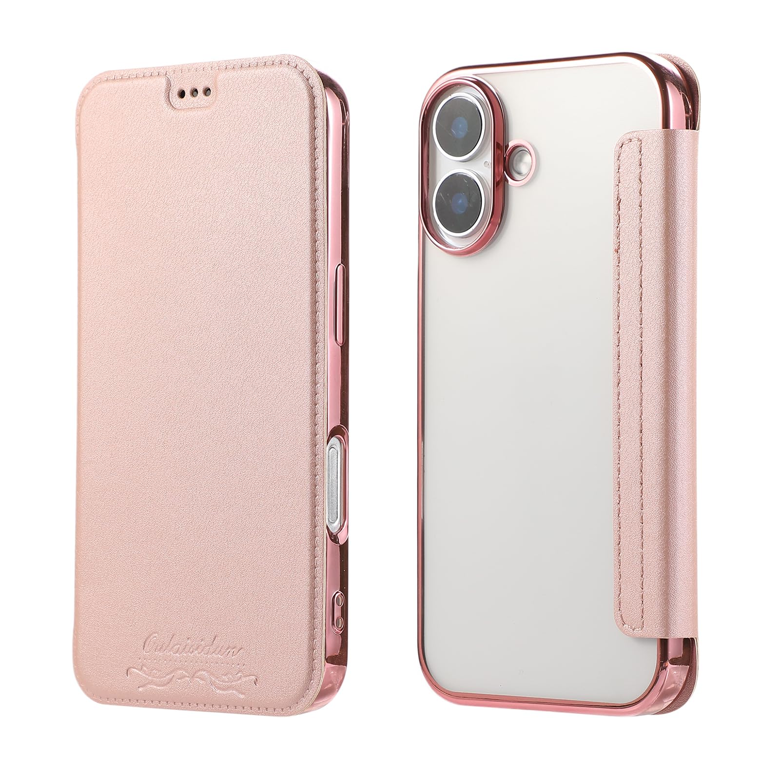 MuZiF iPhone 16 用 ケース 手帳型 クリア 高級なPUレザー 耐衝撃性と耐摩耗性16用 カード収納 人気財布型 軽量 アイフォン16 用 手帳カバー (iPhone 16用,ローズゴールド)