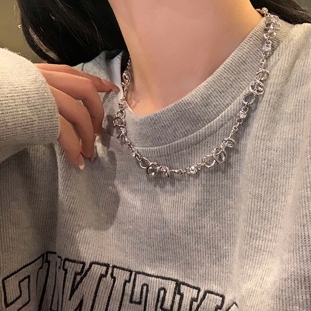 tian銀色シンプルy2kネックレス