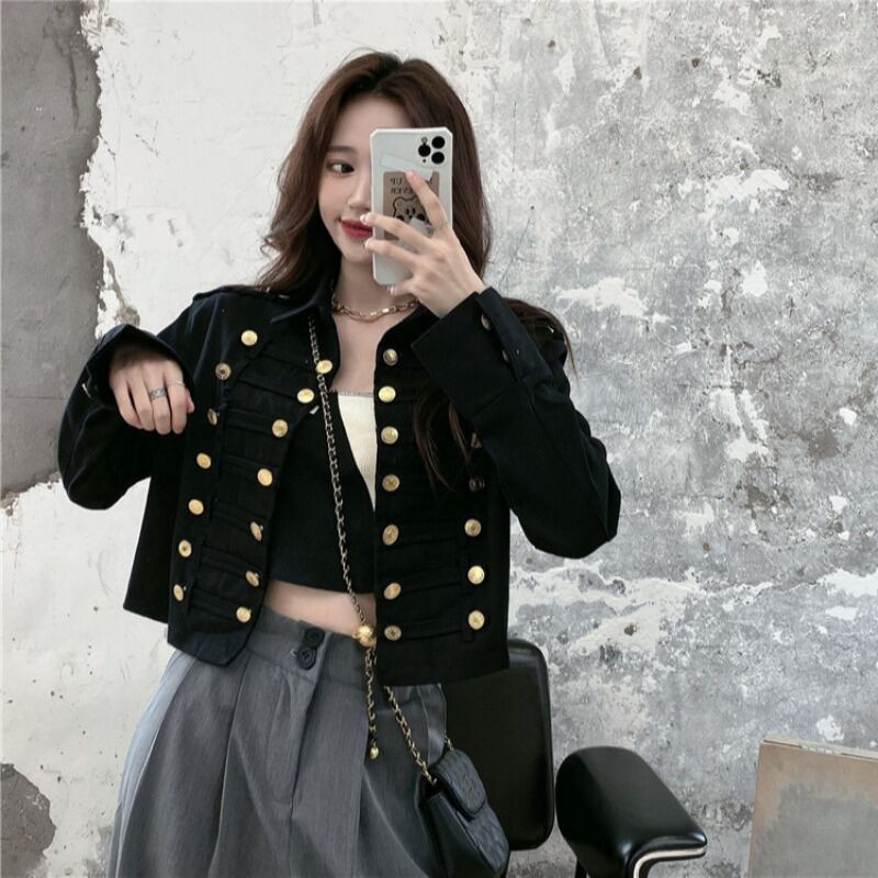 気質ショートルーズハイウエストスモールジャケットレディース2020秋新作ワイルドレトロブラックトップス ブラックストロベリース44973687640