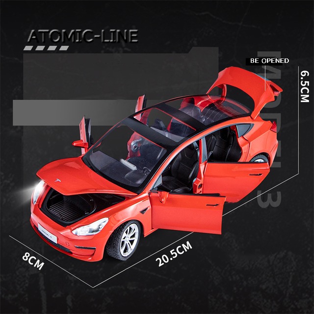 テスラ MODEL3 1/24 ミニカー 全3色 ライト点灯 エンジンサウンド 合金モデル 模型 ジオラマ