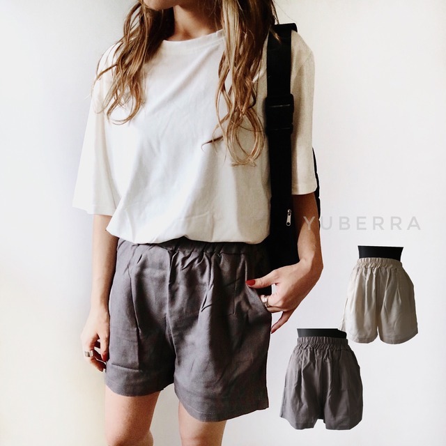 コットンハイウエストショートパンツ