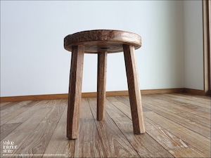オールドチーク無垢材 プリミティブ丸スツール/02 椅子 花台 古材スツール ナチュラル カフェチェア 無垢材家具