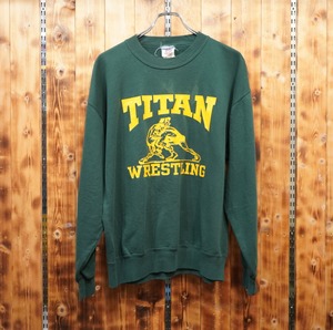 90s jerzees スウェット M程度/ジャージーズ titan wrestling ジャージーズ トレーナー グリーン
