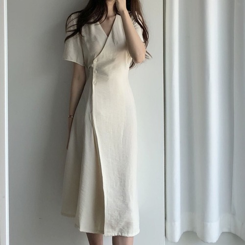 ワンピース レディース Vネック ボリューム ロング ロング丈 フレア カジュアル 無地 きれいめ　上品 お洒落 おしゃれ 大人 こなれ感 楽ちん 体型カバー  ガーリー ウエストマーク オルチャン 韓国 ファッション オシャレ ママ お出かけ 女子会 デート 体型カバー 休日 普段使い 10代 20代 30代 40代 春 夏 学生 お出かけ 女子会 インスタ映え 小さいサイズ 大きいサイズ