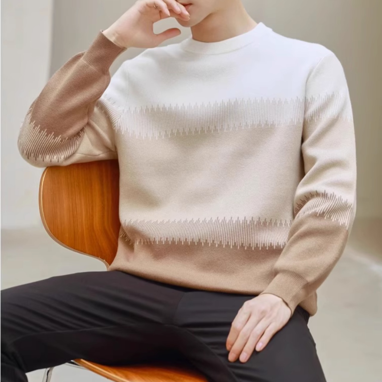 ボーダー柄 クルーネック ニットセーター af0343