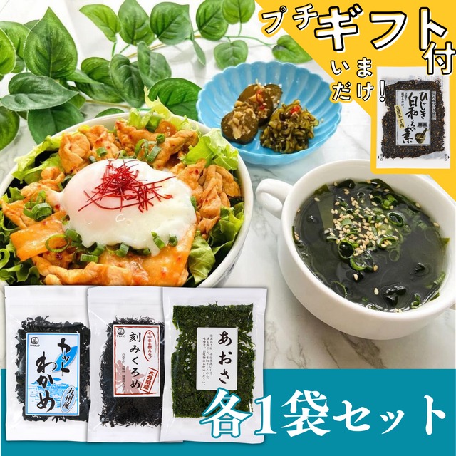 おみそ汁のお友 九州産の海藻食べ比べ3点セット(あおさ、刻みくろめ、カットわかめ）【お試し】【送料無料】【ポスト投函】