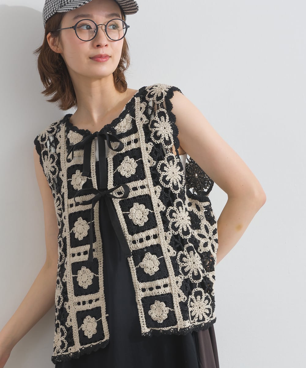 D261114 クロシェモチーフ2WAYベスト / Crochet Motif 2WAY Vest (残り